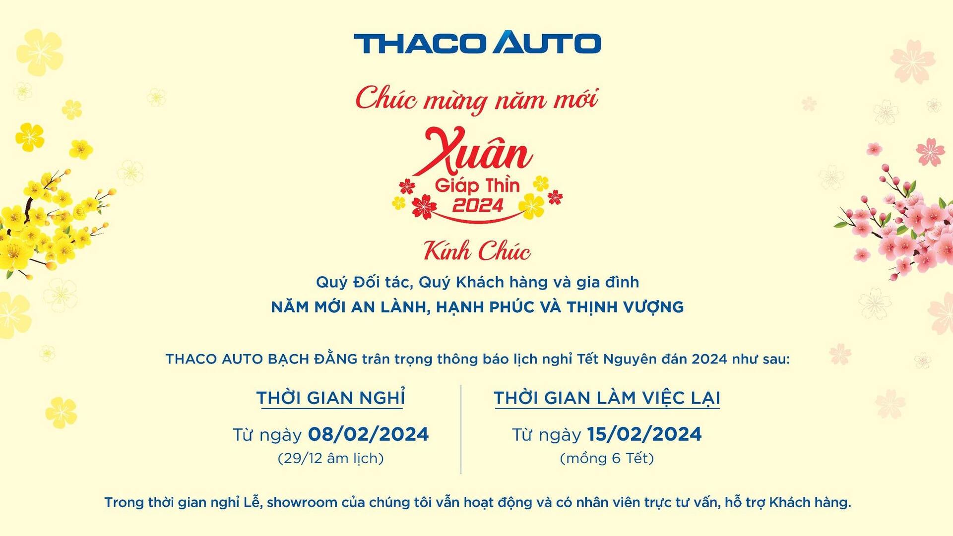 THÔNG BÁO LỊCH TRỰC TẾT GIÁP THÌN 2024